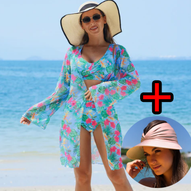 👙 Női divatos, szexi, nyomtatott fürdőruha 3 darabos szett