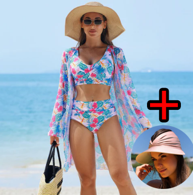 👙 Női divatos, szexi, nyomtatott fürdőruha 3 darabos szett