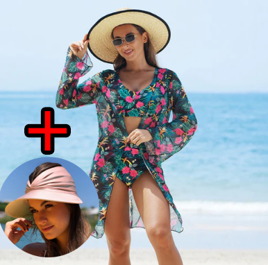 👙 Női divatos, szexi, nyomtatott fürdőruha 3 darabos szett